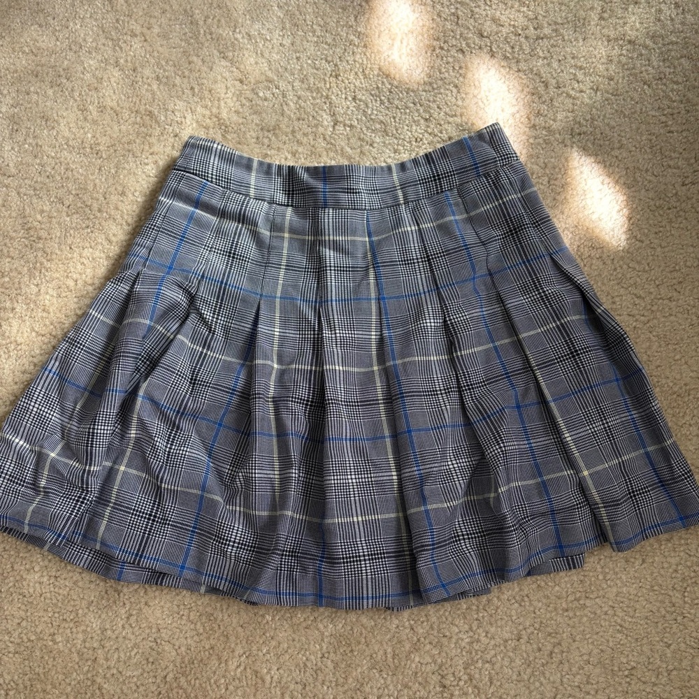 Aritzia Sunday Best Blue and Gray Plaid Mini Skirt